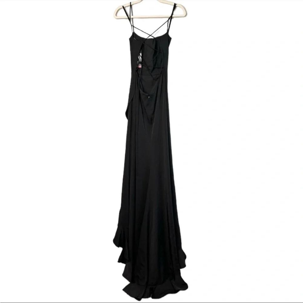 LA FEMME Black Flutter Slit Trumpet Gown size 00 - Picture 7 of 10
